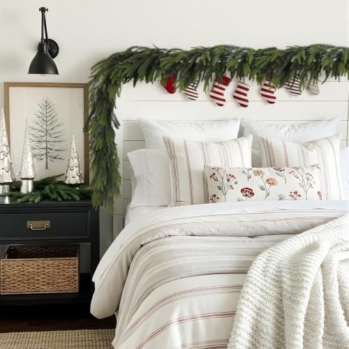 9FT Christmas Norfolk Pine Garland Real Touch Artificial Greenery Garlands Faux Winter Garland for Mantle Fireplace Table Stair Front Door Indoor Outdoor Holiday Xmas Decorations