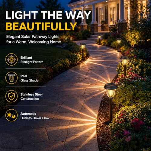 Solar Pathway Lights Outdoor Metal Glass Solar Lights Outdoor (6 Count)