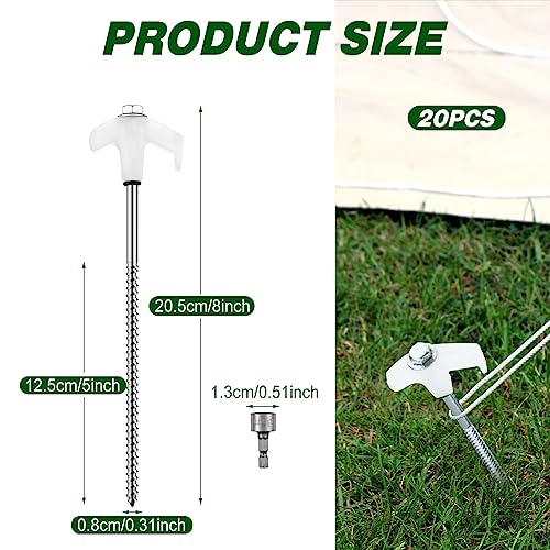 20 Pcs 8" Screw in Tent Stakes Ground Anchors (20 Count)