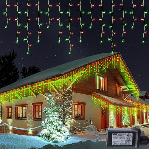 33FT 360 LED Red Green Christmas Icicle Lights