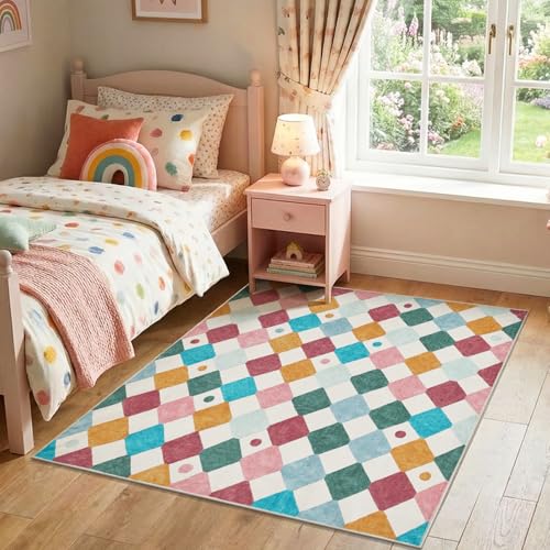 6x6 Square Rug Washable Kids Playroom Rug Colorful Playmat Confetti (36 Sq Ft)