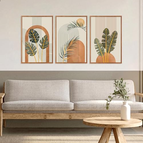 Boho Tropical Abstract Minimalist Leaves Wall Art Set