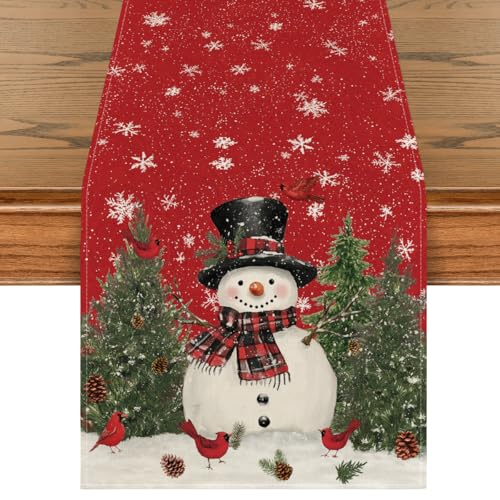 Snowman Christmas Table Runner Home Party Decor 13x60 Inch
