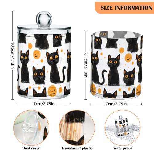 2 Pack Qtip Holder Organizer Dispenser Black Cats Halloween Bathroom Storage Canister Cotton Ball Holder Container for Cotton Pads (2 Count)