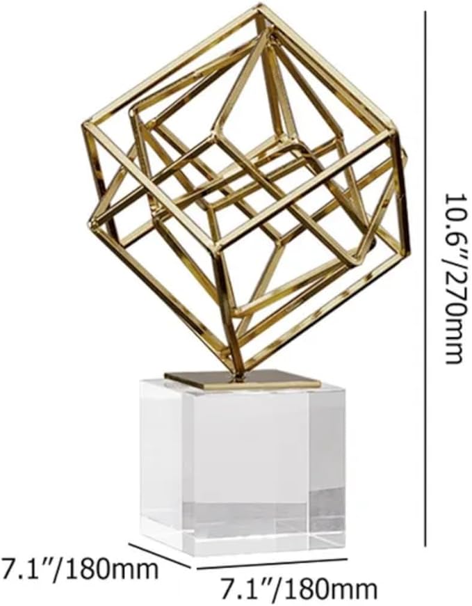 homary Modern Gold Geometric Sculpture with Crystal Base, 3D Metal Ornament Figurine, Abstract Luxury Decor Art for Living Room, Office, or Table Centerpiece