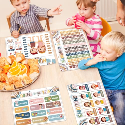 Preschool Placemats Set of 6 Boho Kid Plastic Table Mat 17×13×0.04in (6 Count)