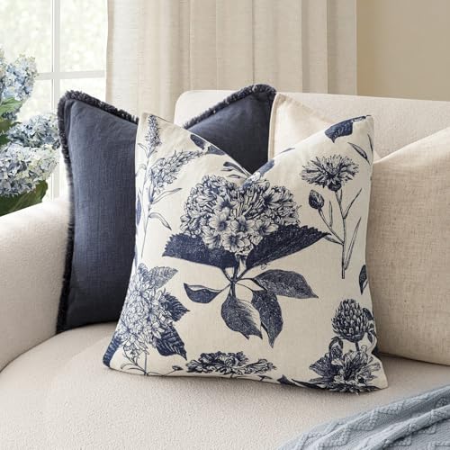 Set of 2 Linen Floral Vintage Throw Pillow Covers Neutral Accent Print Decorative Cozy Cushion Covers Farmhouse Boho Home Decor for Sofa Chair Couch Bed Living Room