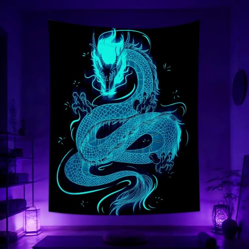 Blacklight Dragon Tapestry Wall Hanging 90"x70"