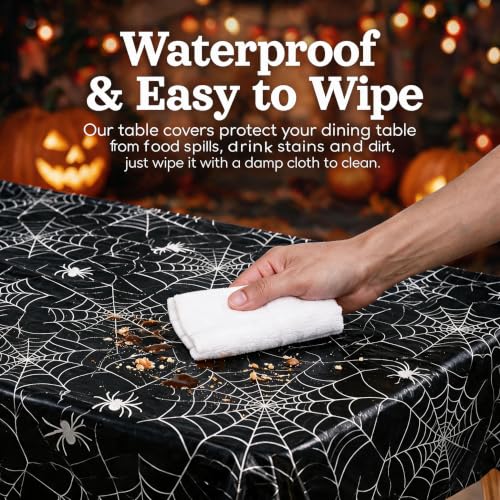 Halloween Tablecloth Plastic Black Spider Web Disposable Table Cover (12 Count)