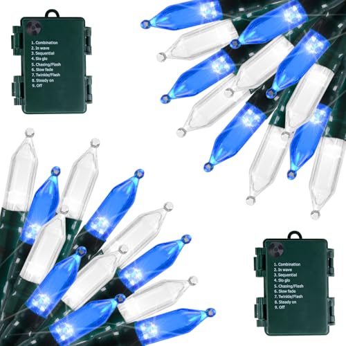 Battery Operated Christmas Lights 2 Pack 18 FT 50 LED Blue+White (2 Count)