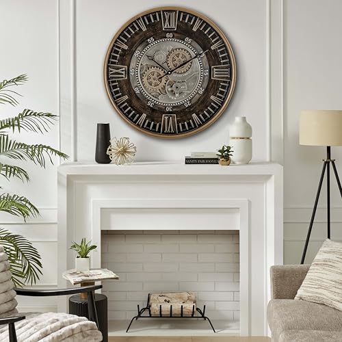 24 Inch Large Wall Clock with Moving Gears