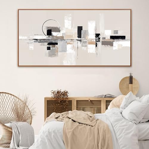 Large Abstract Wall Art For Living Room Painting Black White Wall Art Prints Minimalist Grey Brown Abstract Art Modern Canvas Art Wall Decor Picture For Bedroom Office Home Decoration 29" × 58" With Framed
