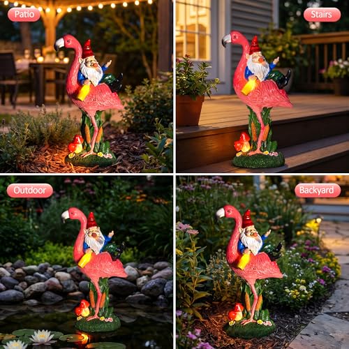 Middle Finger Gnome Riding Flamingo 13in