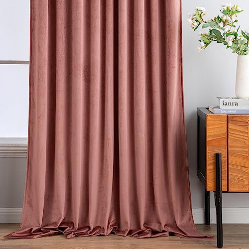 Dusty Rose Pink Velvet Pinch Pleat Blackout Curtains 52" W x 90" L (2 Count)