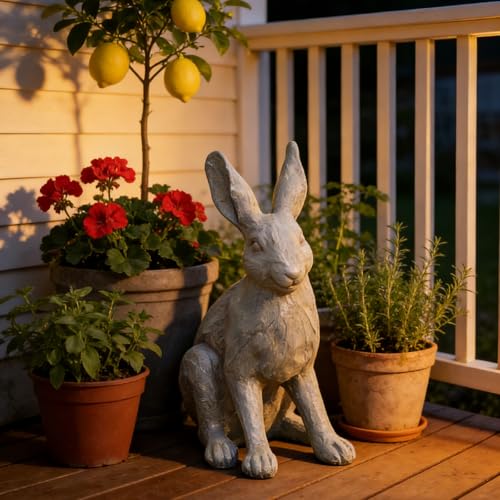 Rabbit Garden Statue 12 Inch Grey Resin Bunny Yard Decor