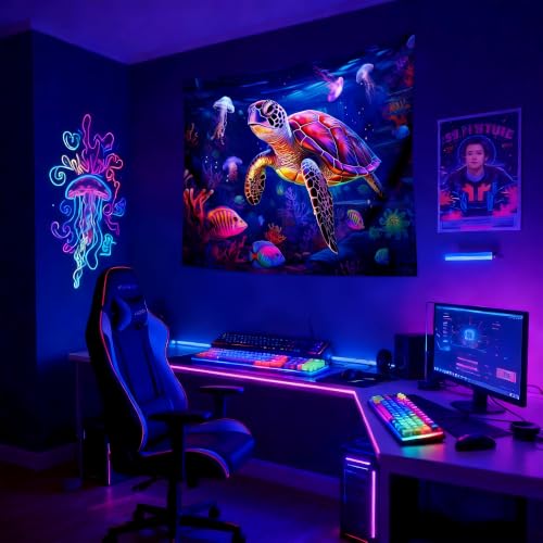 Blacklight Turtle Tapestry 60x50in