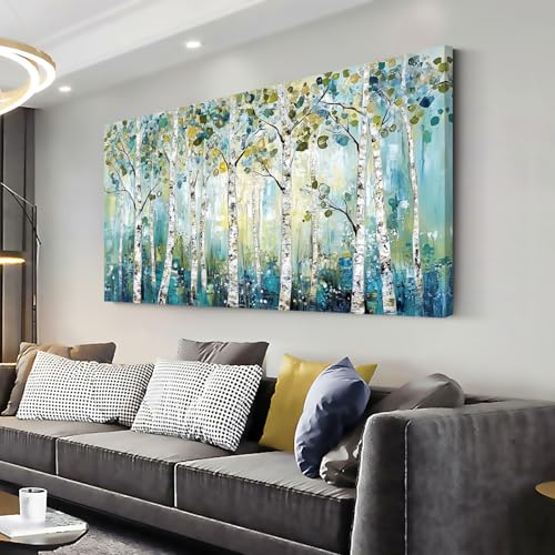 Abstract Teal Grove Canvas Paintings Prints Modern Tree Wood Artwork Decor Wall Art for Living Room Bedroom Offices