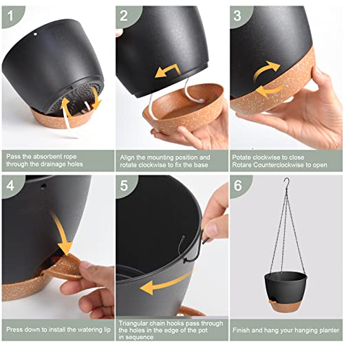 8 Inch Self Watering Hanging Planters for Indoor Outdoor Plants (2 Count)
