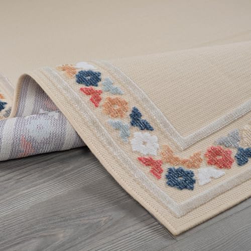 Outdoor Rug 5x7 Modern Bordered Area Rugs for Indoor and Outdoor Patio Easy to Clean Non Shedding Living Room Porch Garden Washable Outside Carpet