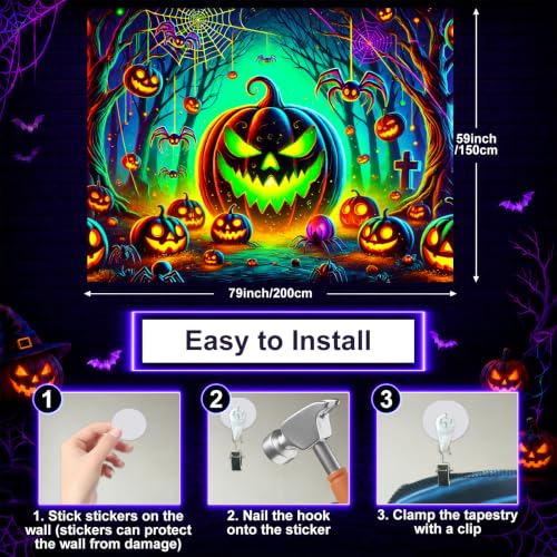 Halloween UV Tapestry Pumpkin Forest Neon Decor 78 x 59 Inch