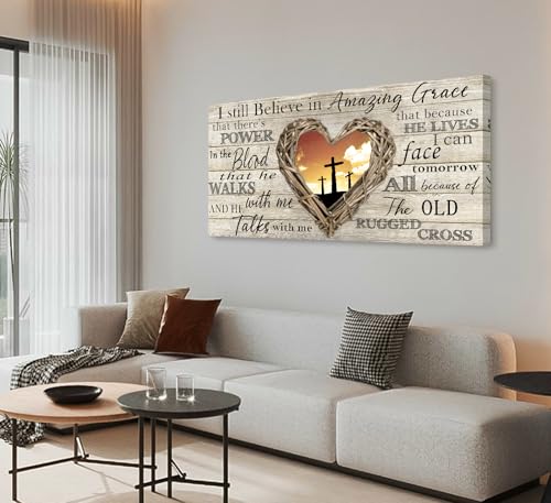 Amazing Grace Christian Wall Art Canvas Cross Decor