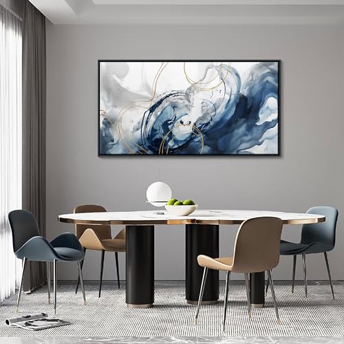 Blue Wall Art Framed Abstract Canvas Wall Art Blue Pictures for Living Room Wall Decoration Large Modern Office Artwork Wall Decor Graffiti Paintings for Bedroom 24×48IN