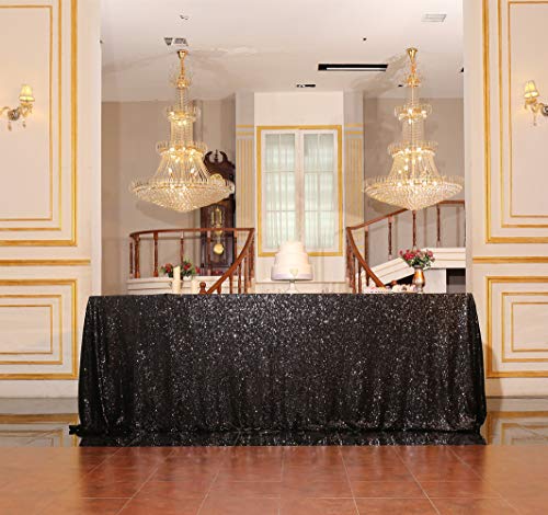 Sequin Tablecloth 90x156 Inch Black for Halloween Wedding Party