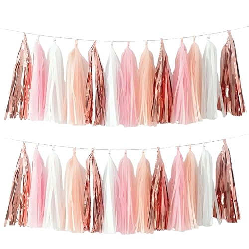 Rose Gold Peach White Pink Tassel Garland Banner (20 Count)