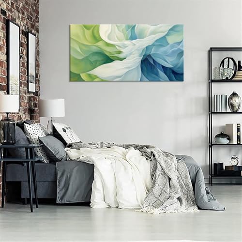 Abstract Lines Wall Art for Living Room Canvas Prints Aqua Turquoise Blue Green Artwork Paintings Decor Bedroom Office Girl Woman