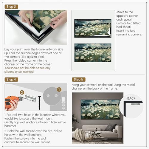 24"x46" Extra Large Framed Wall Art White Wildflower Field in Impressionist Style
