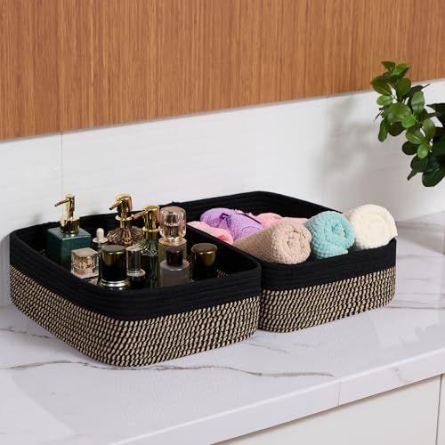 Large Shallow Organizing Baskets 15x11x5.1 Inches (2 Count)