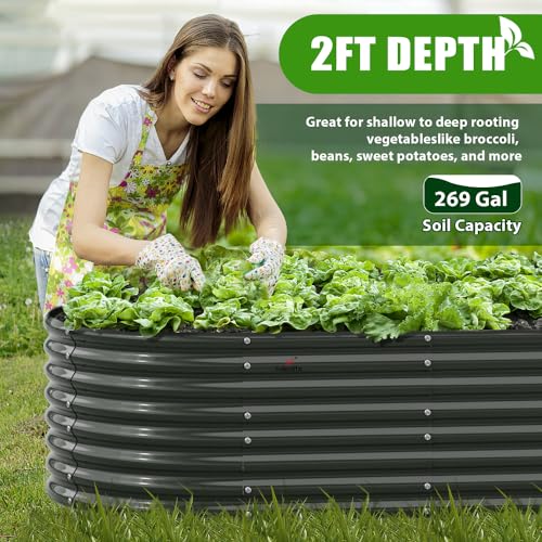 Anleolife 8 Bed 6x3x2ft Oval Galvanized Raised Garden Beds