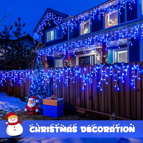 800 LED Blue Icicle Christmas Lights Outdoor