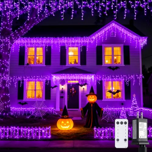 38.8 FT 400 LED Purple Halloween Icicle Lights Outdoor