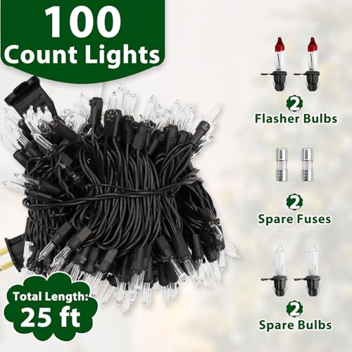 Clear Christmas Lights 25FT 100 Incandescent Bulbs Warm White Mini Lights with Black Wire for Christmas Tree