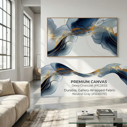 Abstract Painting Modern Art Wall Mural Gold And Blue Background Wall Decor for Living Room Bedroom Print on Artwork Home Decor Framed 30x60inch