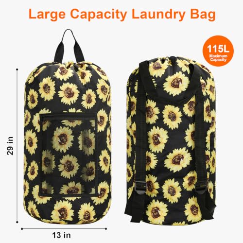 Laundry Bag Backpack Durable Laundry Bag with Shoulder Straps and Mesh Pockets Portable Laundry Hamper Dirty Clothes Bag for College