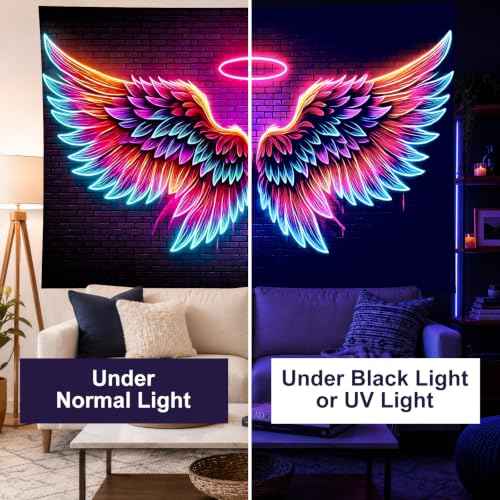 Blacklight Tapestry Angel Wings Neon Decor 59 x 78 Inch
