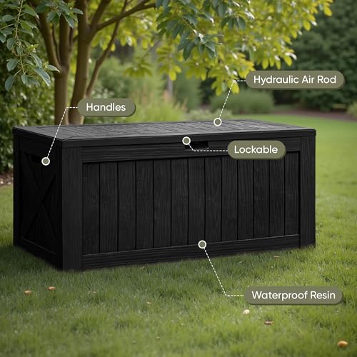Resin Deck Box 120 Gallon Waterproof Large Outdoor Storage Box