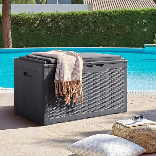 Deck Box 98 Gallon Waterproof Resin Storage Box with Cushion