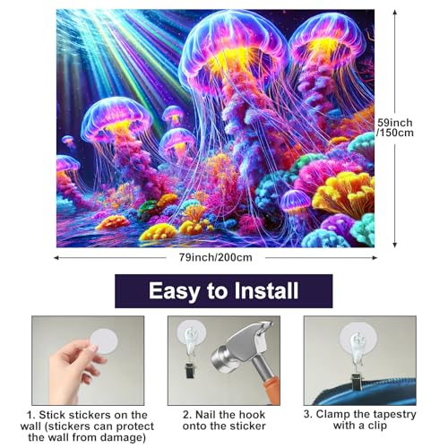 Black Light Tapestry 78x59 Inch Jellyfish Poster
