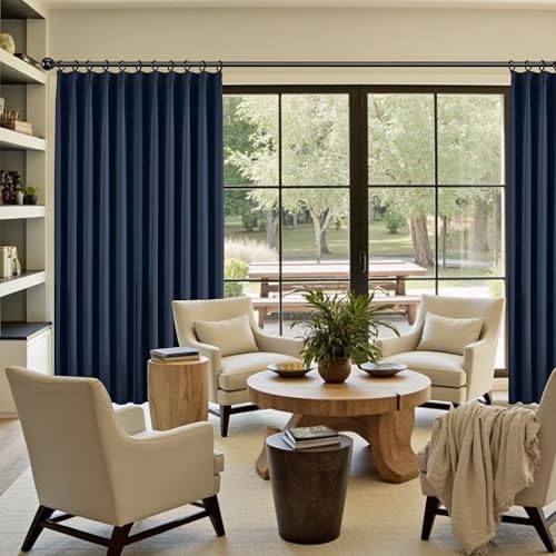 Navy Blue Pinch Pleated Blackout Curtains 108 Inches Long