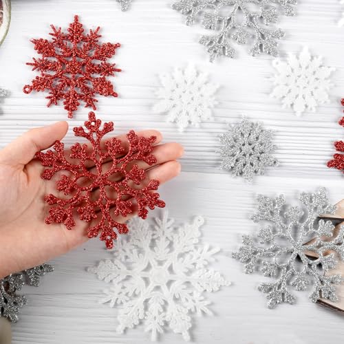 36pcs White Silver and Red Christmas Snowflake Ornaments (36 Count)