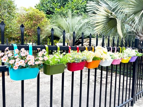 8 Pack 10" Colorful Metal Bacony Railing Planter for Outdoor Planters (8 Count)