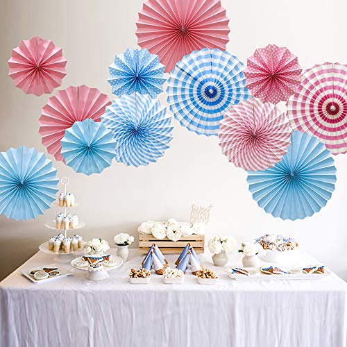 6 Pack Blue Hanging Paper Fans