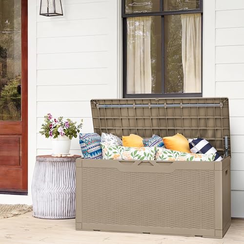 Deck Box 98 Gallon Waterproof Resin Storage Box with Cushion