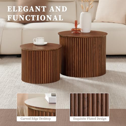 Small Fluted Round Nesting Coffee Table Set of 2 (2 Count)