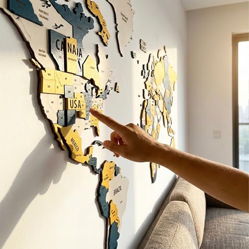 3D Wooden World Map Wall Art