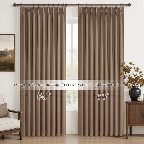 Curtains 60 Inch Length Wide Pinch Pleated Black Out Curtain 84 Inch Long for Living Room (2 Count)