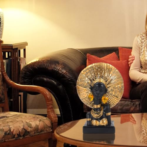 African Woman Statue with Gold Sunburst Headdress